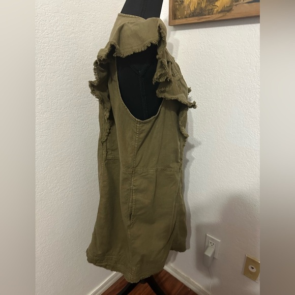 Pilcro Flutter Sleeve Button Down Tunic Dress in Moss Olive Green - Size L - Picture 4 of 10